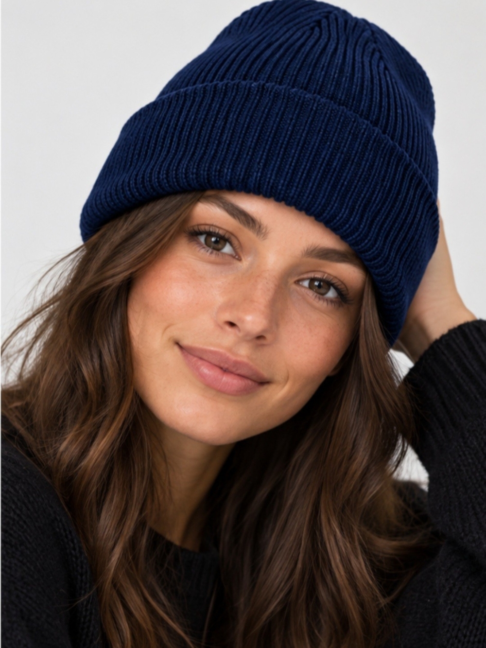 Blue Ribbed Beanie Hat - Women
